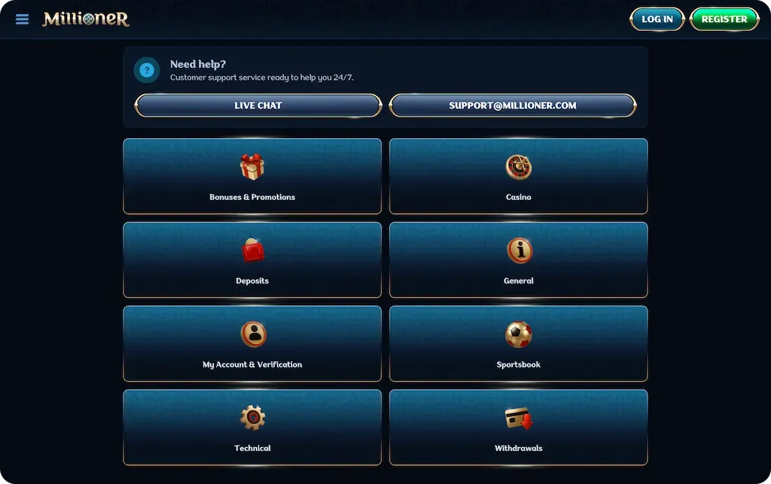 millioner casino faq