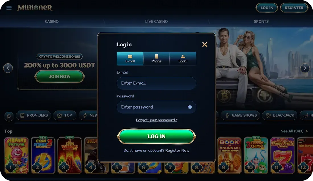 millioner casino login