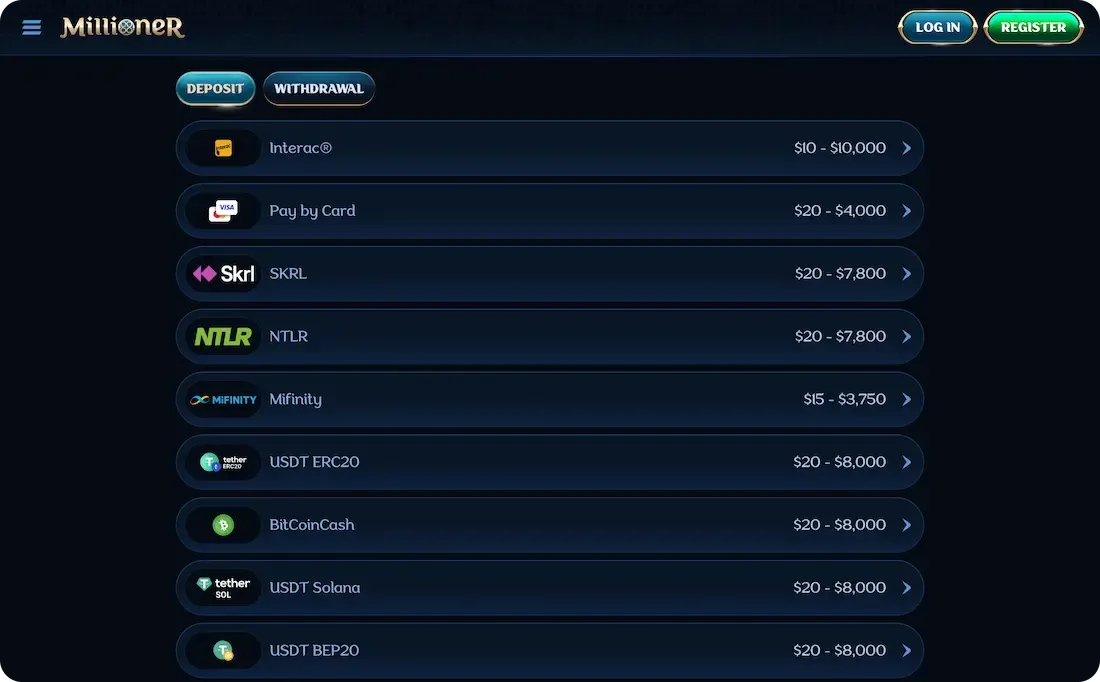 millioner casino payments