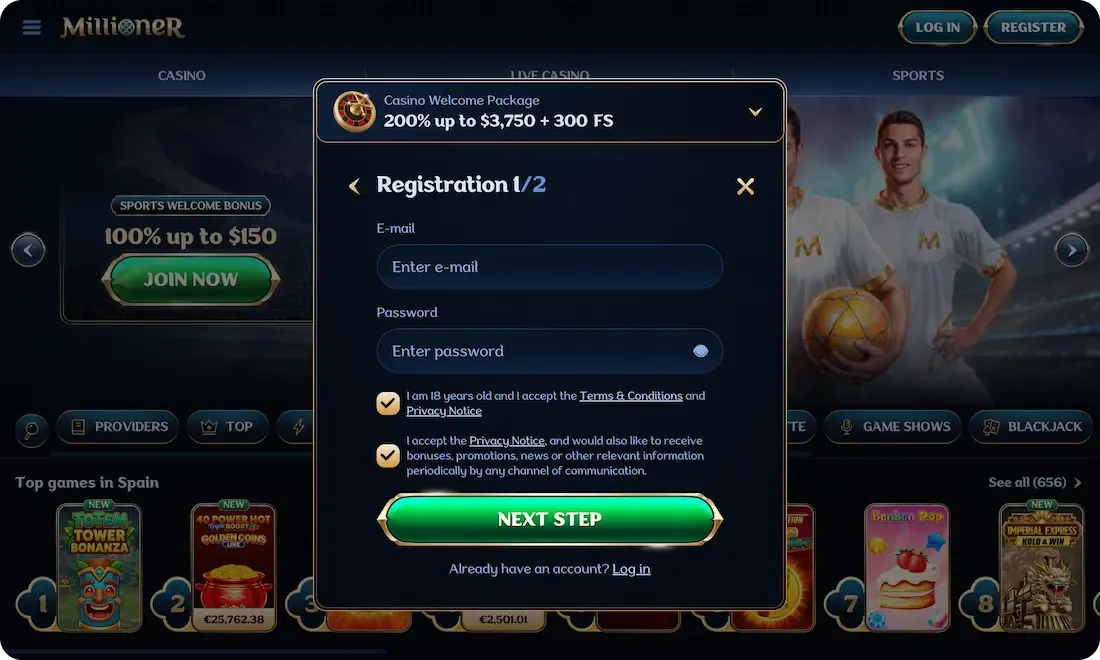millioner casino registration