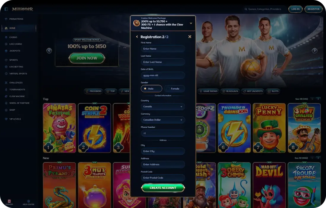 millioner casino registration